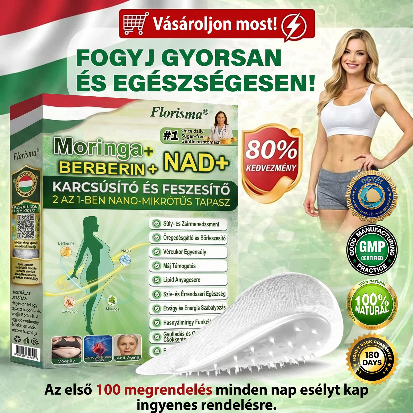 Utánvéttel fizetés [70% kedvezmény] | Magyarországon készült 🇭🇺 Florisma® 👩‍⚕️ Prémium 10 az 1-ben mikro-tűs tapasz moringával és berberinnel. Ajánlott elhízásra, cukorbetegségre, alvási apnoéra és ízületi problémákra 🌈
