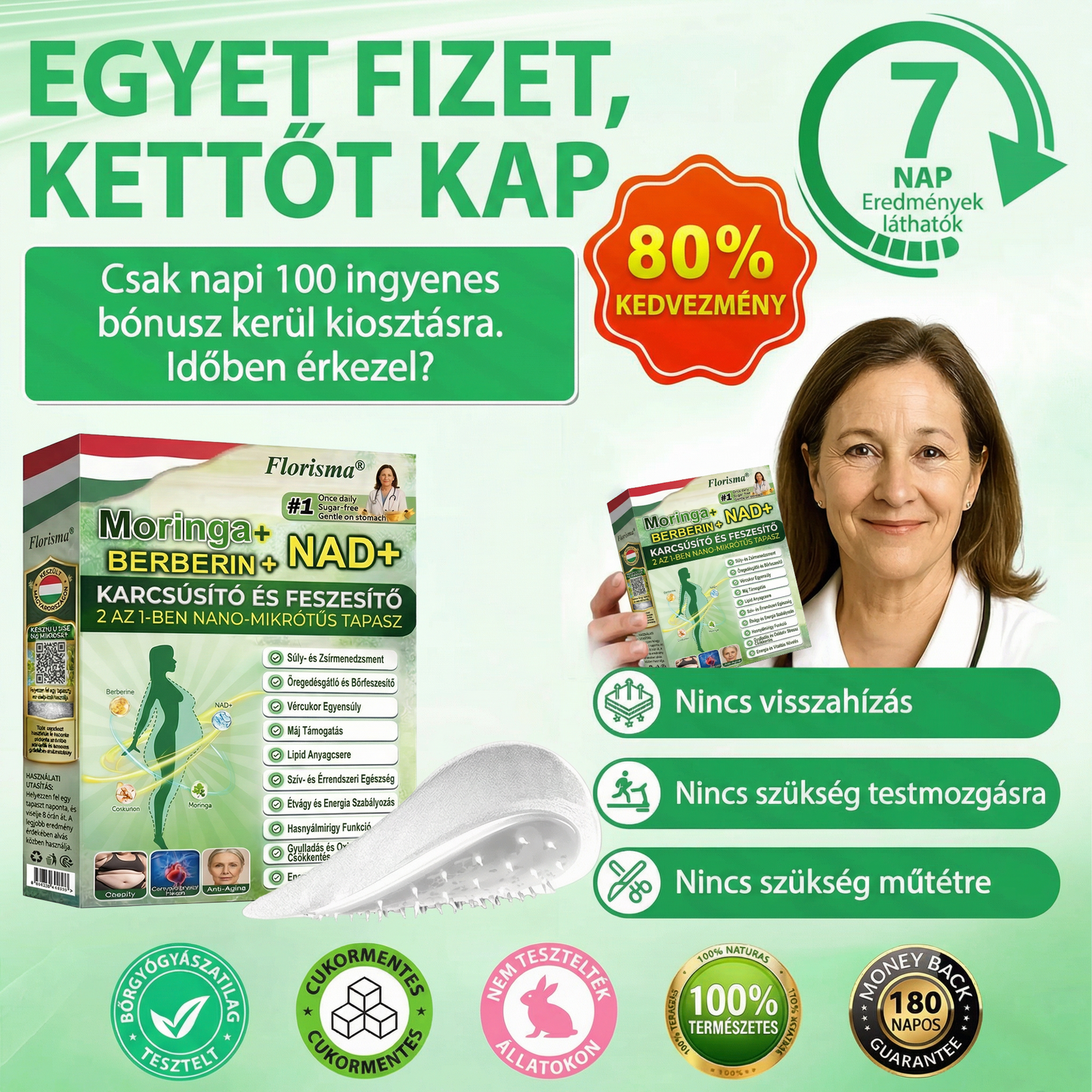Utánvéttel fizetés [70% kedvezmény] | Magyarországon készült 🇭🇺 Florisma® 👩‍⚕️ Prémium 10 az 1-ben mikro-tűs tapasz moringával és berberinnel. Ajánlott elhízásra, cukorbetegségre, alvási apnoéra és ízületi problémákra 🌈