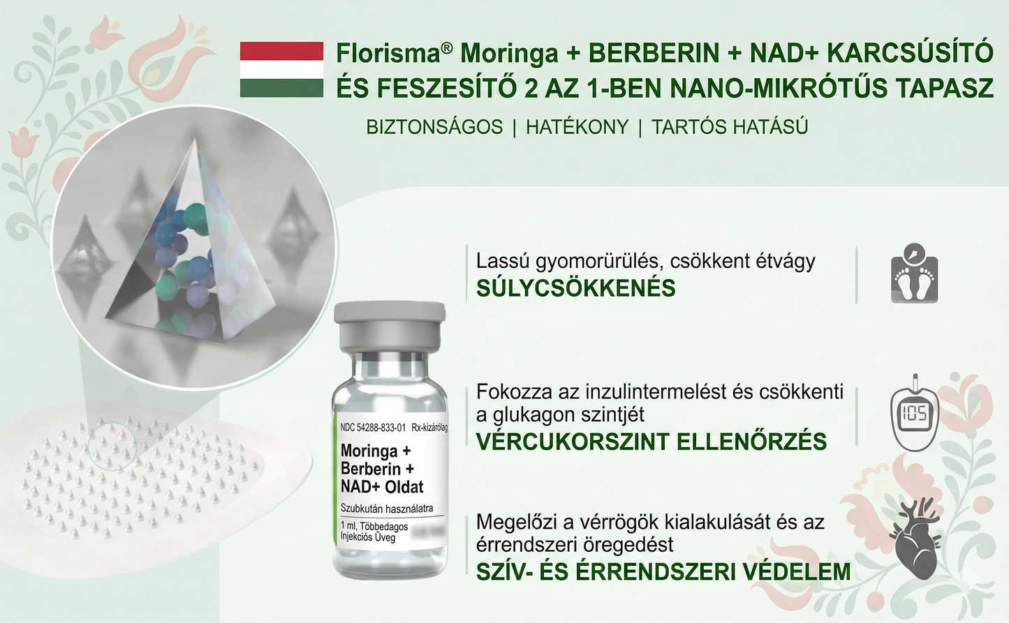 Utánvéttel fizetés [70% kedvezmény] | Magyarországon készült 🇭🇺 Florisma® 👩‍⚕️ Prémium 10 az 1-ben mikro-tűs tapasz moringával és berberinnel. Ajánlott elhízásra, cukorbetegségre, alvási apnoéra és ízületi problémákra 🌈