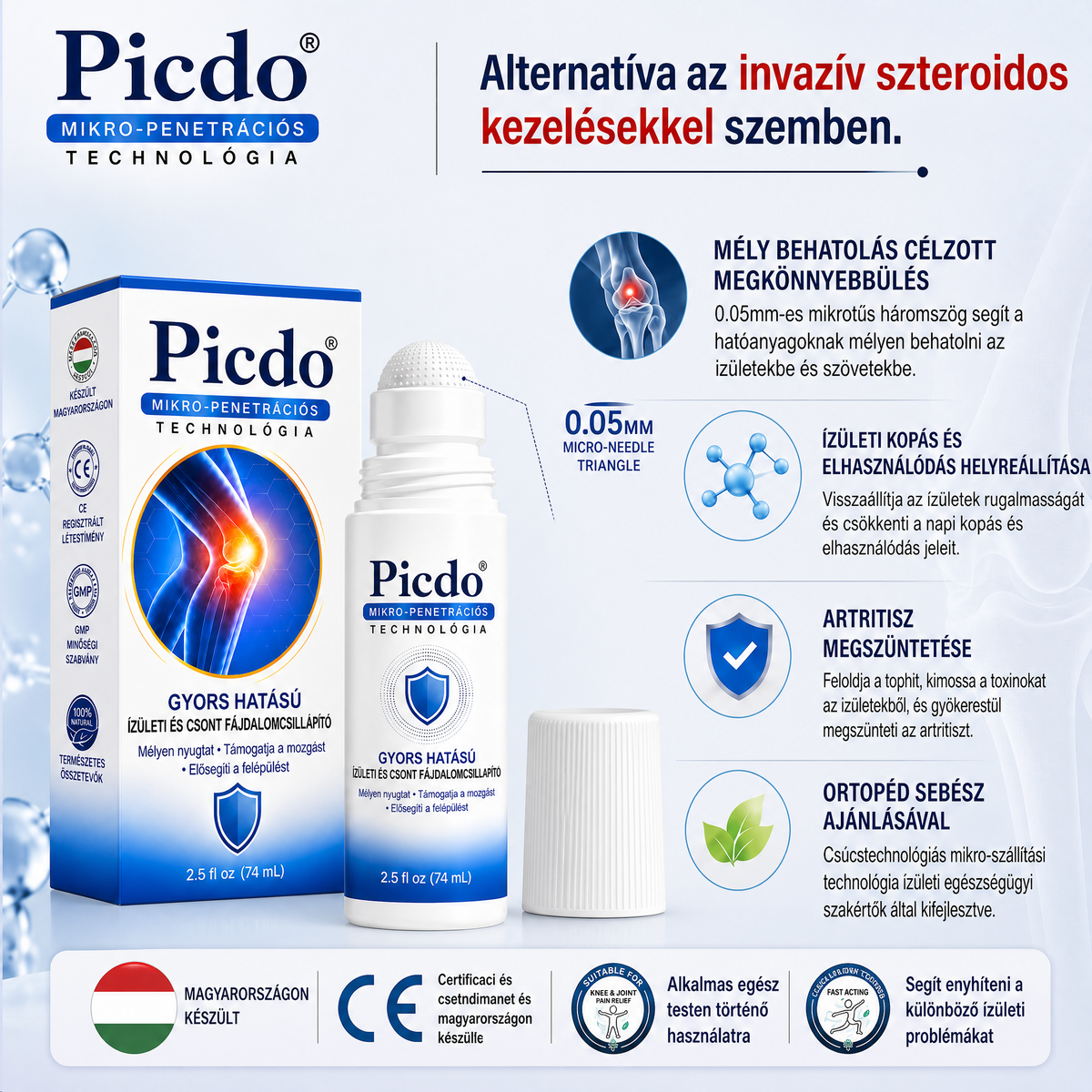 𝐏𝐢𝐜𝐝𝐨® 🧑‍⚕️ 0,05 mm-es mikrotűs csont- és ízületregeneráló görgő 🛡️ (Minden felnőtt számára, nőknek és férfiaknak egyaránt – átfogó támogatás különböző ízületi problémák esetén)✅